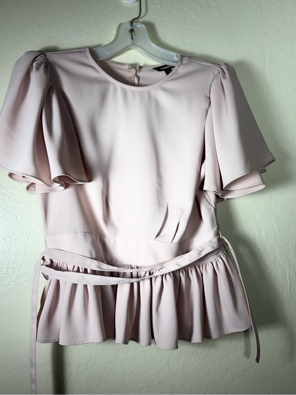 Express Pale Blush Peplum Top with Ruffle Sleeves